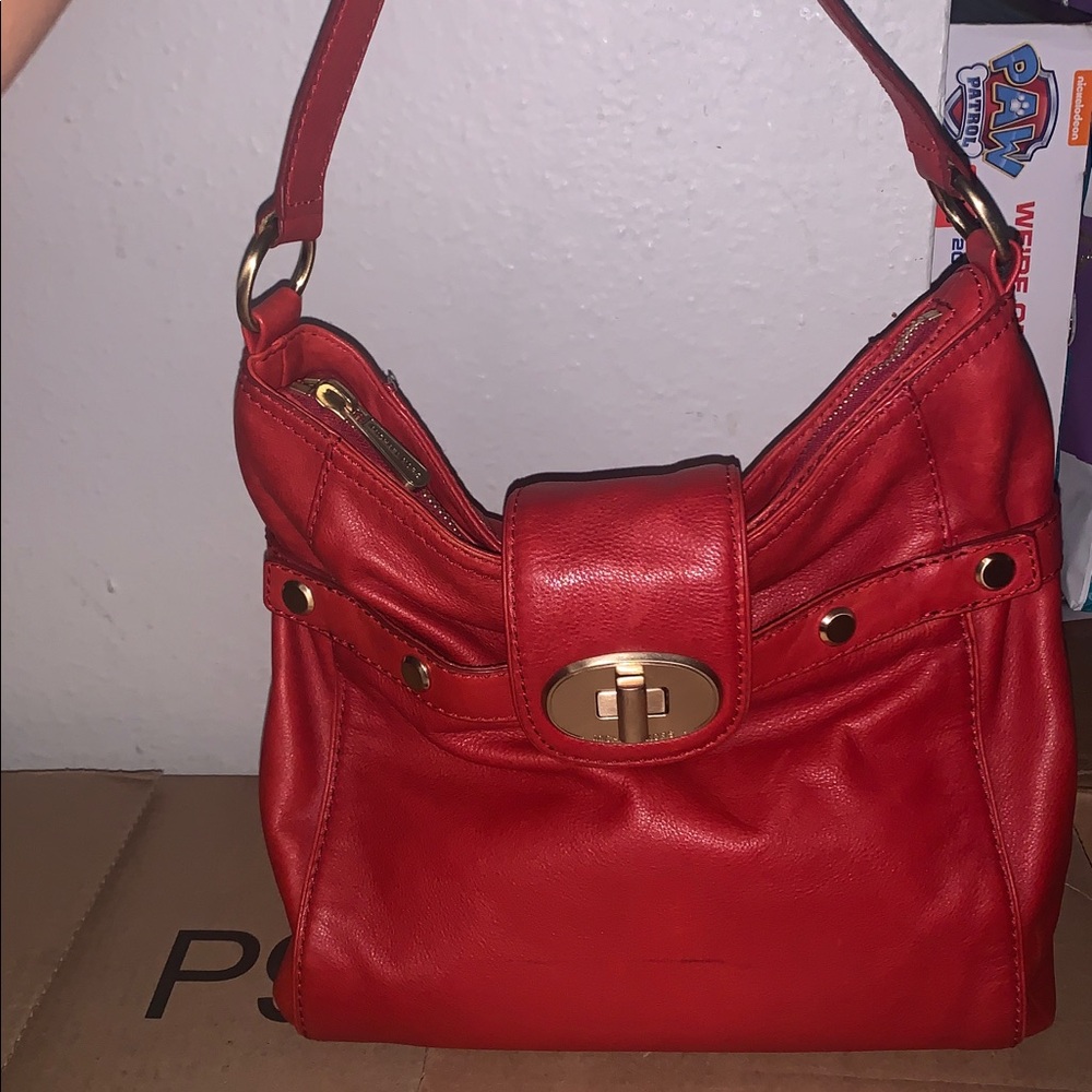 Michael Kors Red Shoulder Bag with Gold Accents